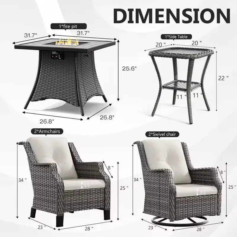 Ensemble d'extérieur 6 pièces UPTIOT avec chaises pivotantes, fauteuils, table d'appoint et brasero