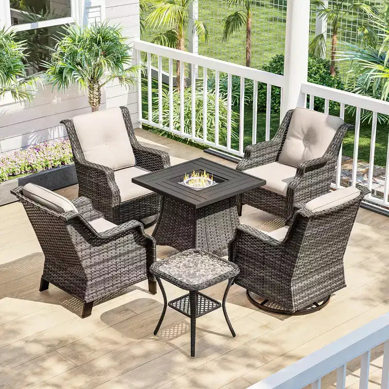 Ensemble d'extérieur 6 pièces UPTIOT avec chaises pivotantes, fauteuils, table d'appoint et brasero