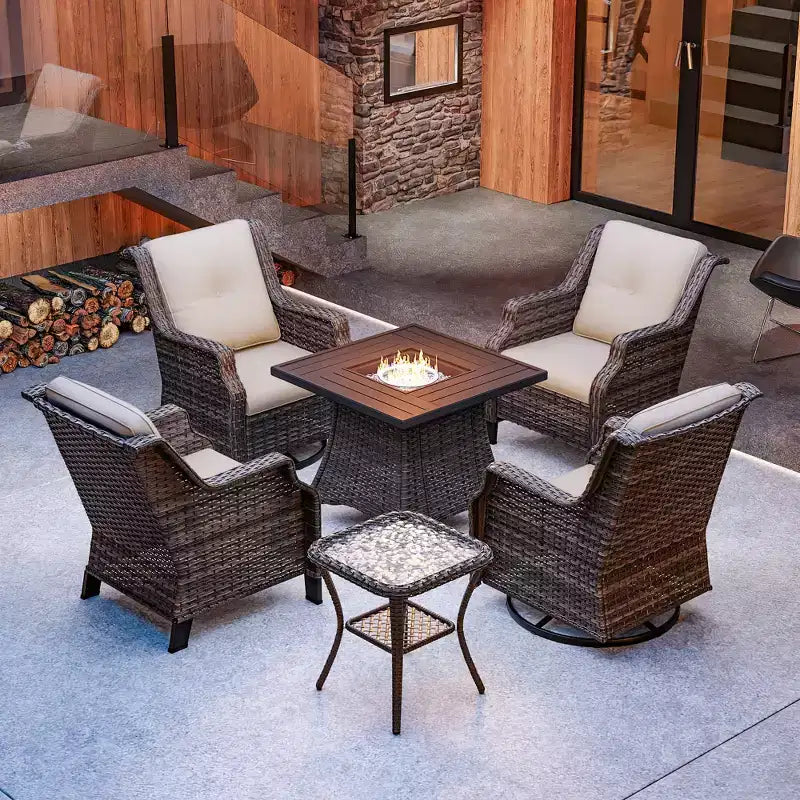 Ensemble d'extérieur 6 pièces UPTIOT avec chaises pivotantes, fauteuils, table d'appoint et brasero