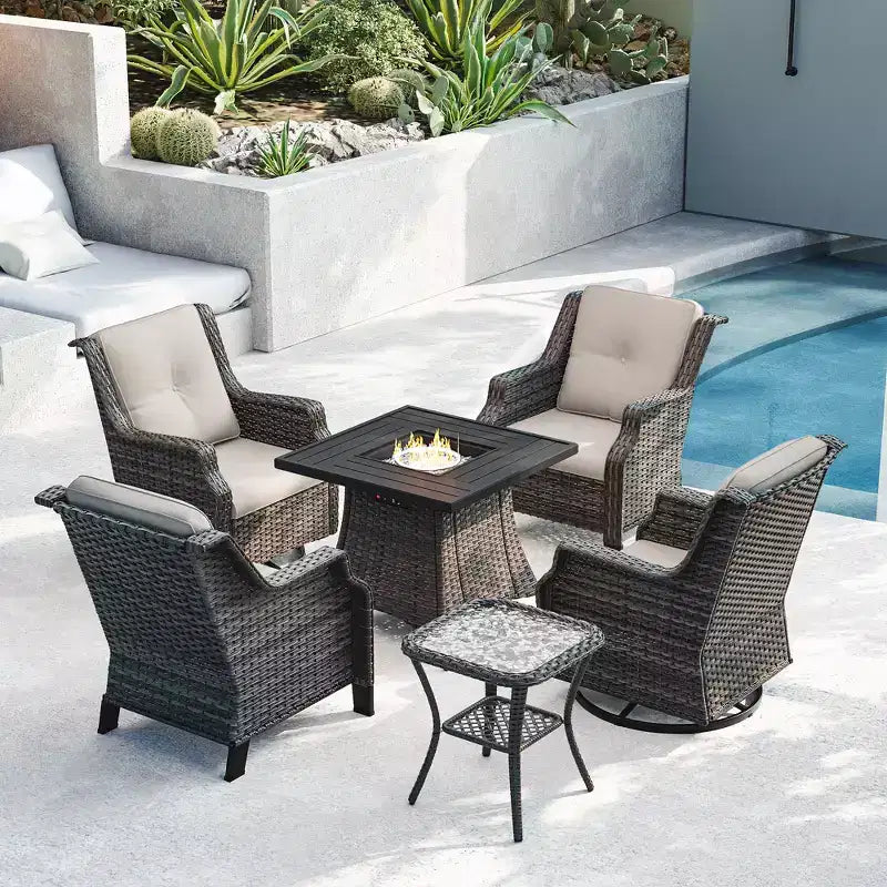 UPTIOT 6-Piece Outdoor Set with Swivel Chairs, Armchairs, Side Table & Fire Pit