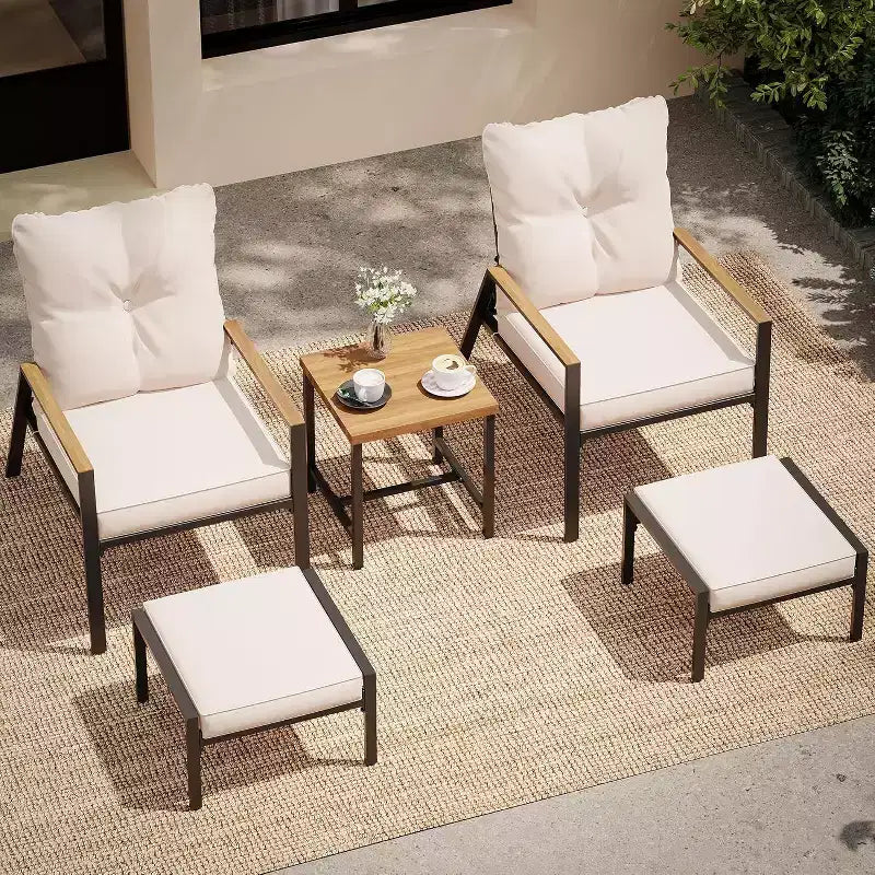 LAUSAINT HOME 5 Pieces Outdoor Patio Conversation Set with Adjustable Reclining Chairs All Weather