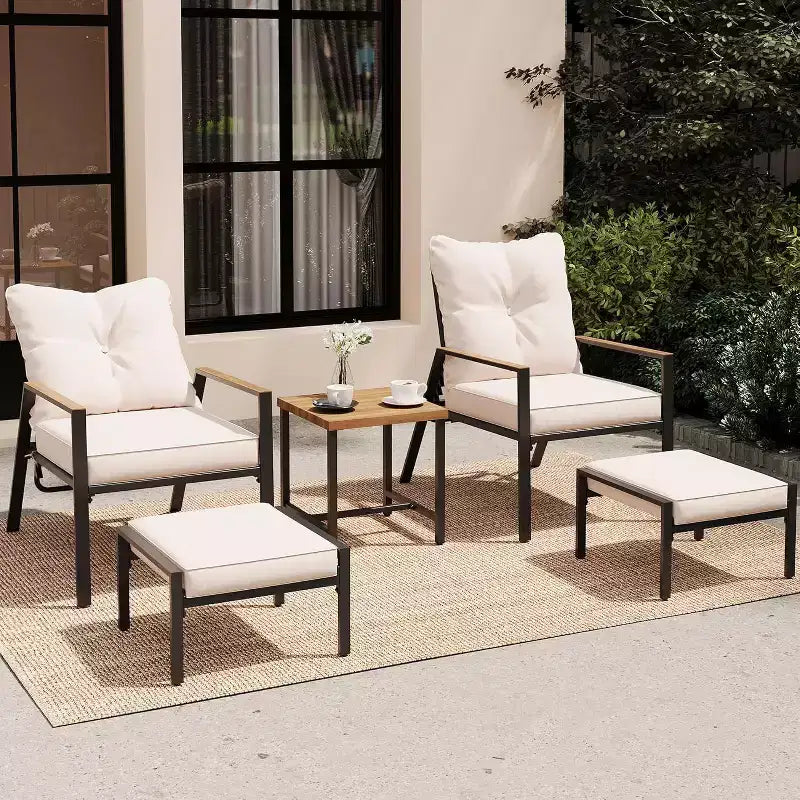 LAUSAINT HOME Ensemble de conversation de terrasse de 5 pièces avec chaises inclinables réglables tout temps