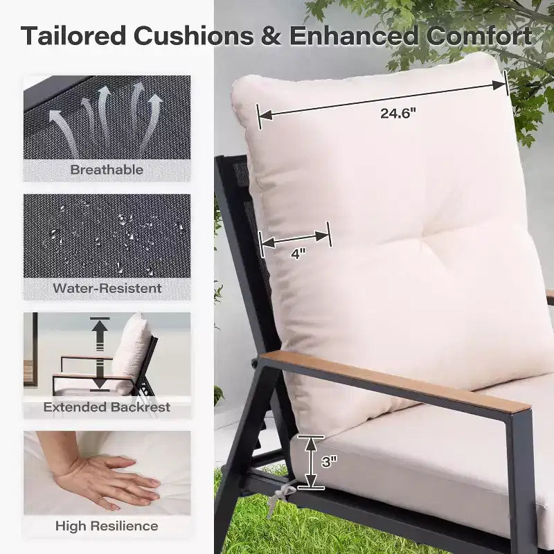 LAUSAINT HOME Ensemble de conversation de terrasse de 5 pièces avec chaises inclinables réglables tout temps