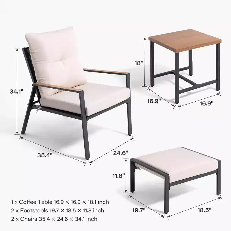 LAUSAINT HOME Ensemble de conversation de terrasse de 5 pièces avec chaises inclinables réglables tout temps