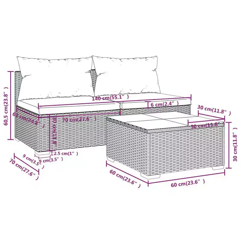 vidaXL Salon de jardin modulaire moyen en résine tressée