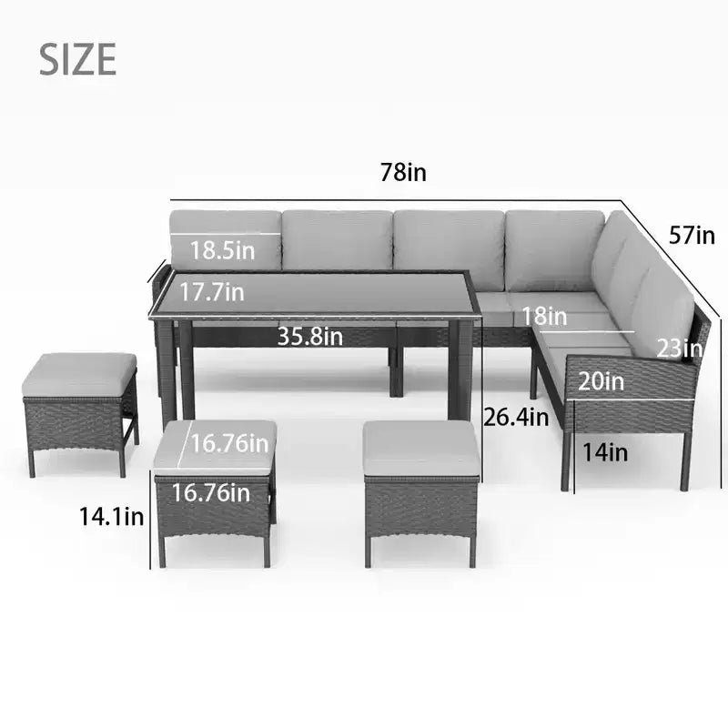 CLIHOME Ensemble de meubles d'extérieur 7 pièces, Salon de jardin, Mobilier de patio pour petits espaces