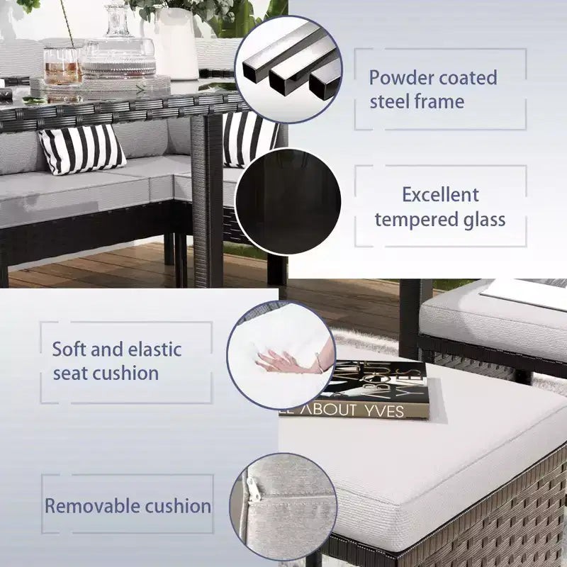 CLIHOME Ensemble de meubles d'extérieur 7 pièces, Salon de jardin, Mobilier de patio pour petits espaces