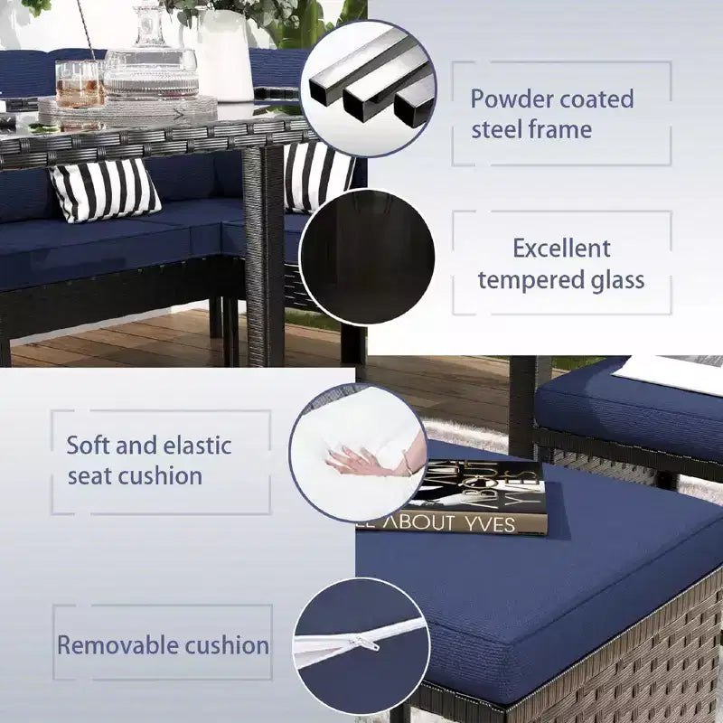 CLIHOME Ensemble de meubles d'extérieur 7 pièces, Salon de jardin, Mobilier de patio pour petits espaces