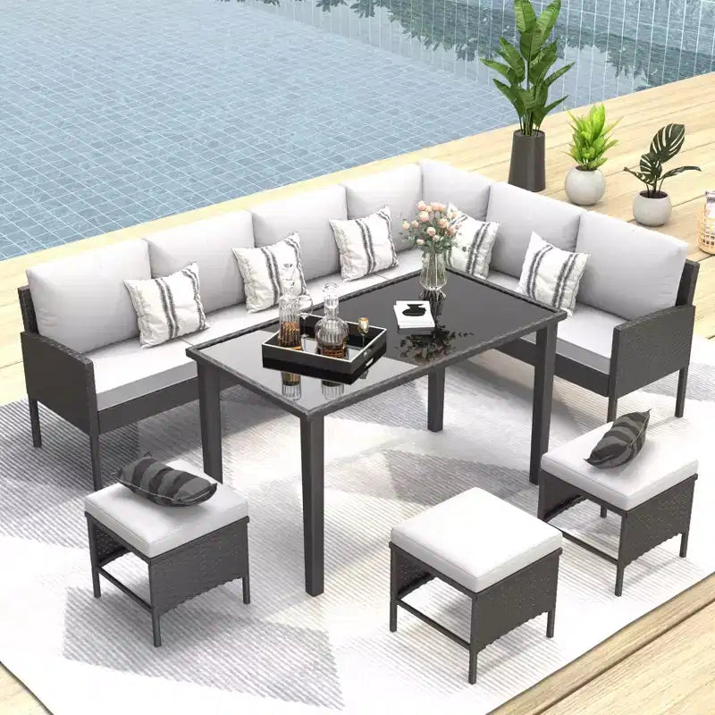 CLIHOME Ensemble de meubles d'extérieur 7 pièces, Salon de jardin, Mobilier de patio pour petits espaces