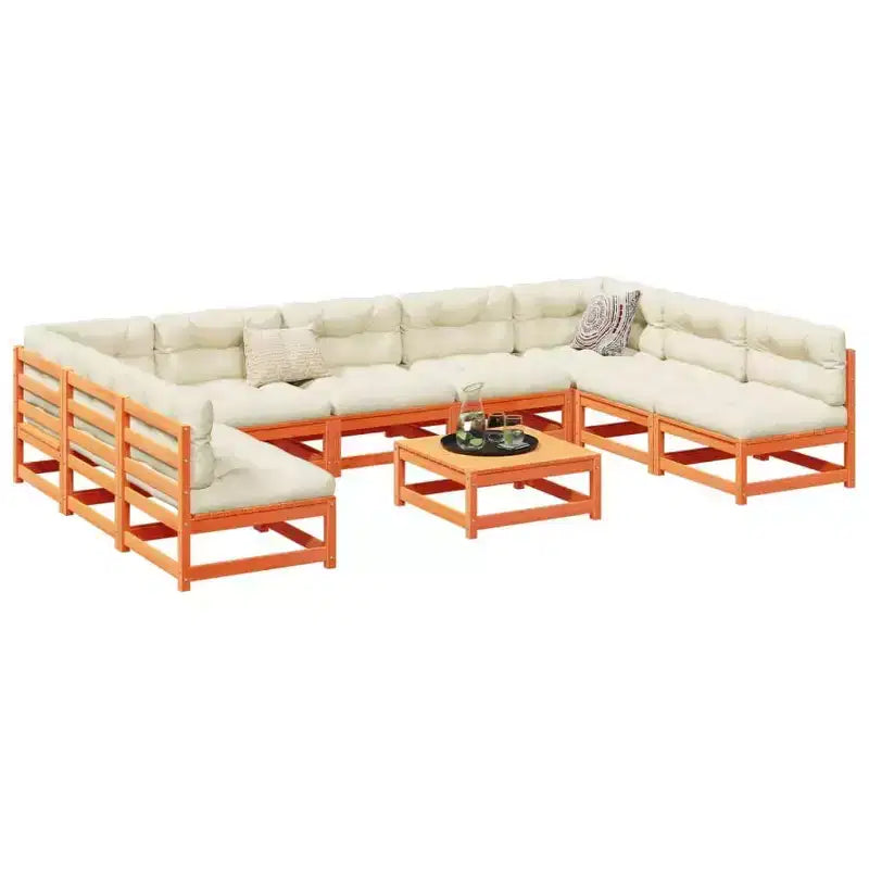 vidaXL Salon de jardin en pin massif naturel, grand canapé modulable