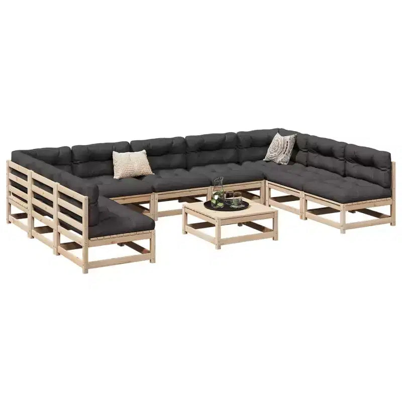 vidaXL Salon de jardin en pin massif naturel, grand canapé modulable