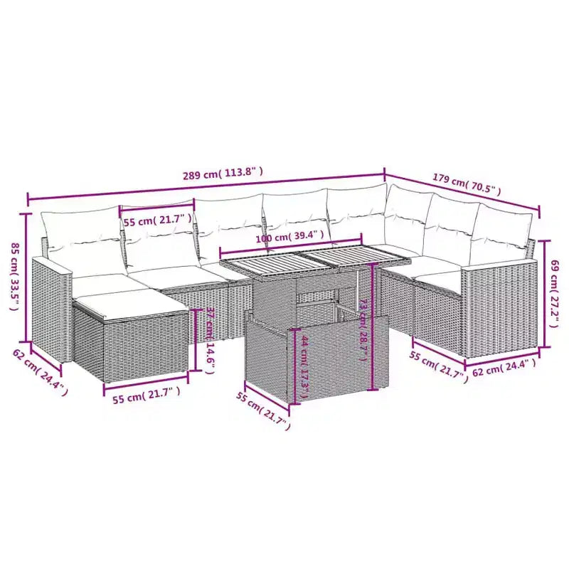 vidaXL Ensemble de canapés de jardin en résine tressée Grand ensemble de canapés de jardin modulables