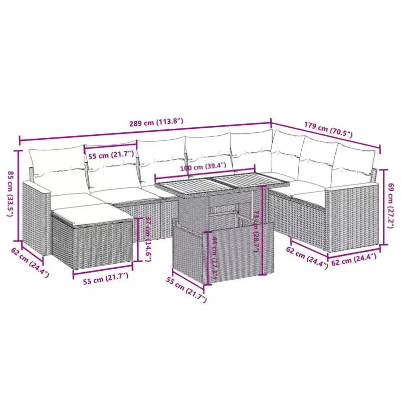 vidaXL Ensemble de canapés de jardin en résine tressée Grand ensemble de canapés de jardin modulables