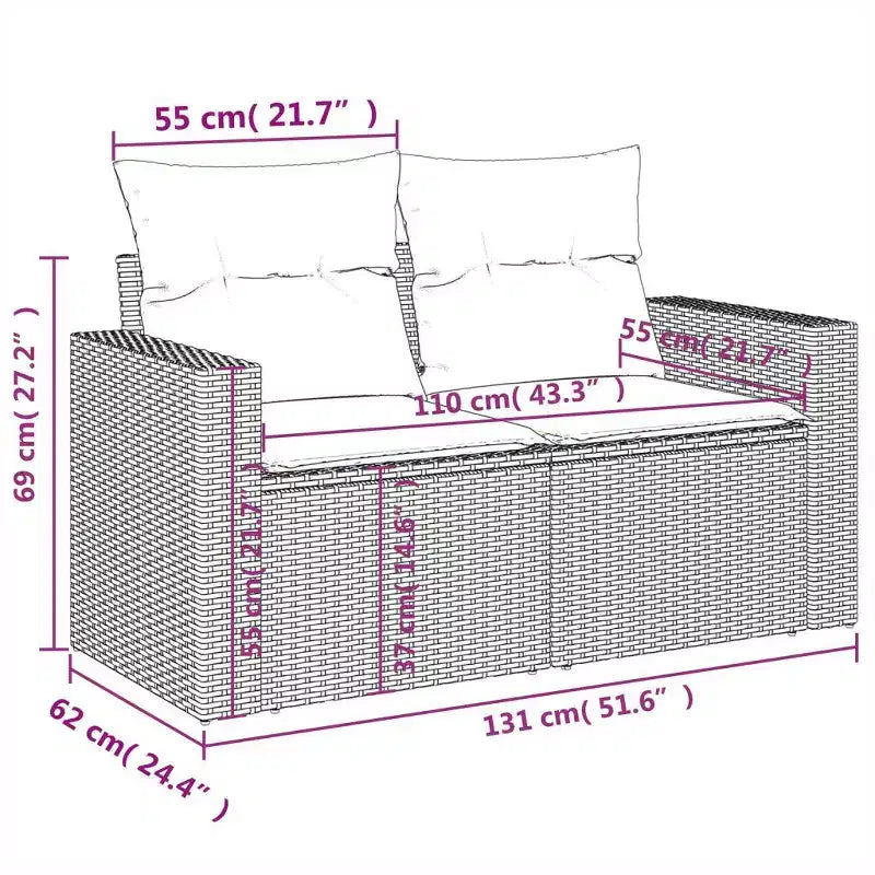 vidaXL Ensemble de canapé d'extérieur modulaire avec rangement, coussins de différentes couleurs