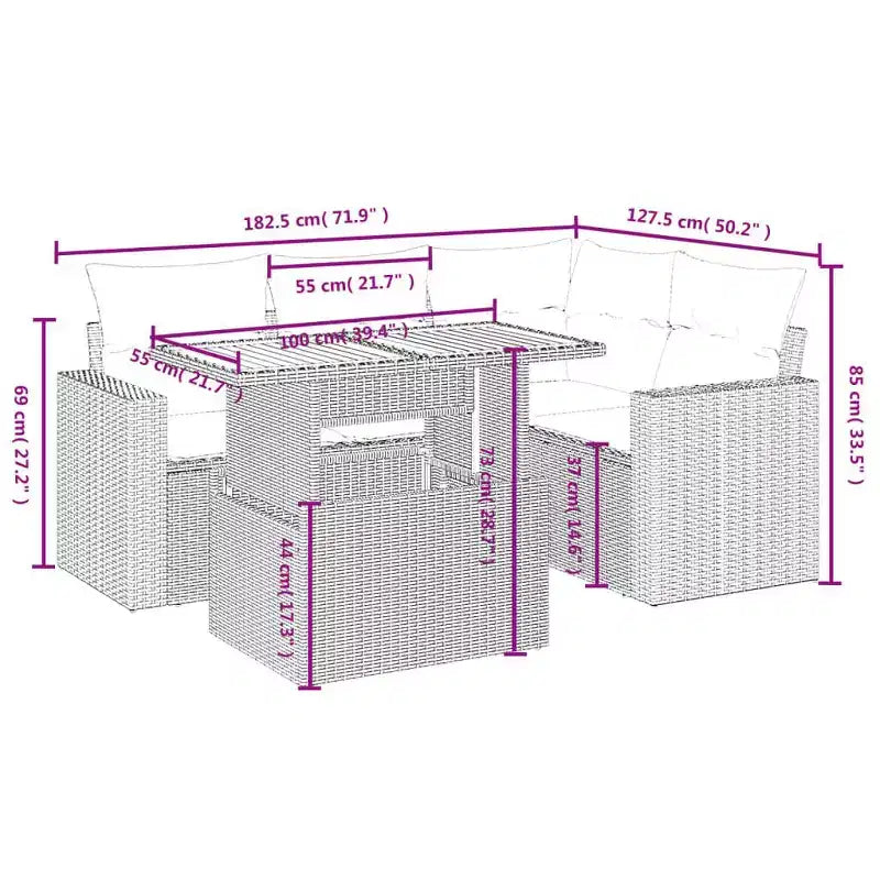vidaXL Ensemble de canapé d'extérieur modulaire avec rangement, coussins de différentes couleurs