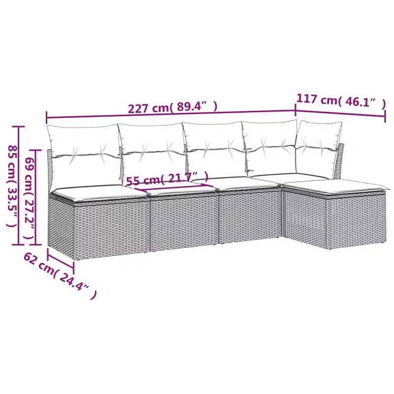 vidaXL Salon de jardin 5 pièces modulable avec coussins en résine tressée - Coloris divers