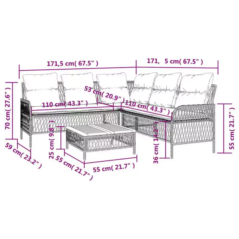 vidaXL Ensemble de canapés de jardin avec coussins, mobilier d'extérieur, 2 pièces, résine tressée