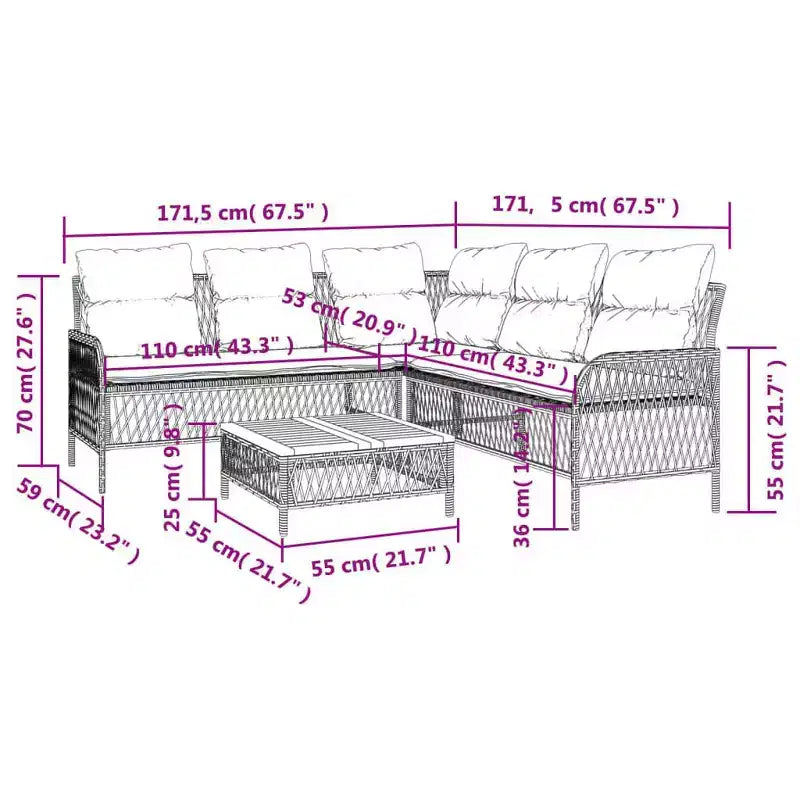 vidaXL Ensemble de canapés de jardin avec coussins, mobilier d'extérieur, 2 pièces, résine tressée