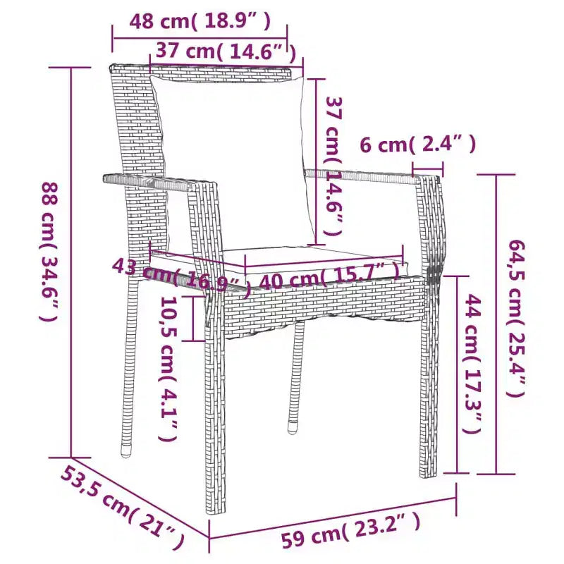 vidaXL Ensemble de chaises de jardin d'extérieur avec coussins - Résine tressée - Plusieurs coloris