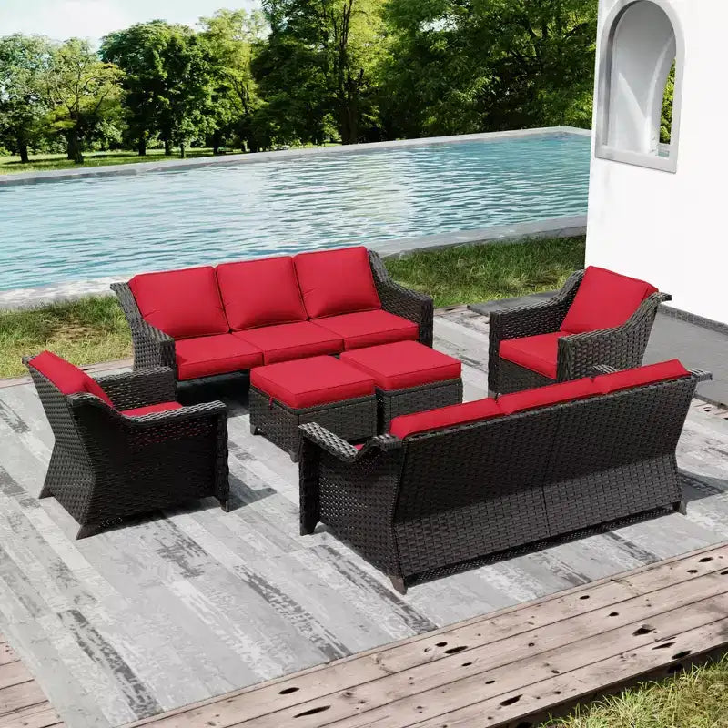 Ensemble de mobilier de jardin UPTIOT avec deux canapés, des chaises, des poufs et une table brasero pour des rassemblements spacieux