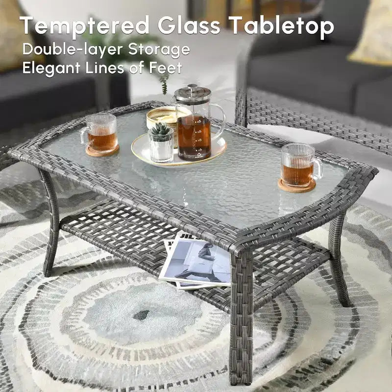 HOMLUX Ensemble de conversation d'extérieur 2 pièces en osier résistant aux intempéries pour patio, terrasse, balcon, jardin