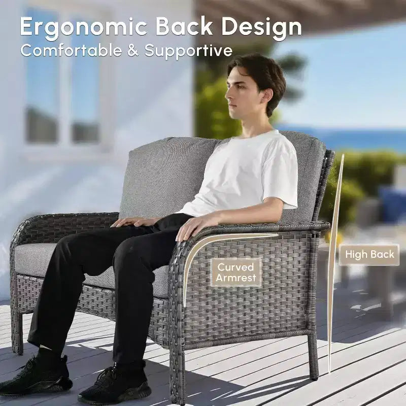 HOMLUX Ensemble de conversation d'extérieur 2 pièces en osier résistant aux intempéries pour patio, terrasse, balcon, jardin