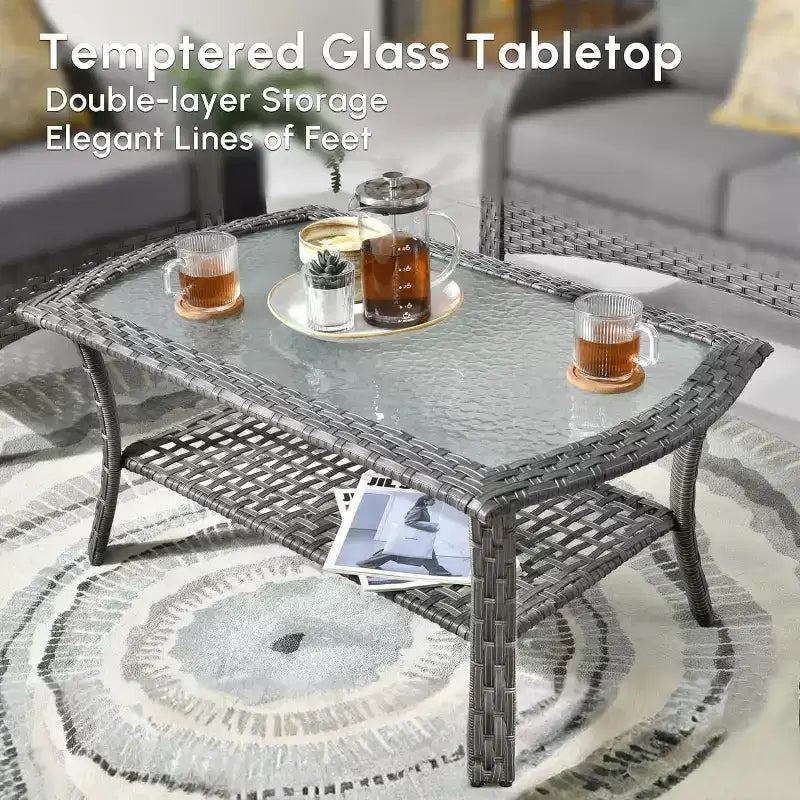HOMLUX Ensemble de conversation d'extérieur 2 pièces en osier résistant aux intempéries pour patio, terrasse, balcon, jardin