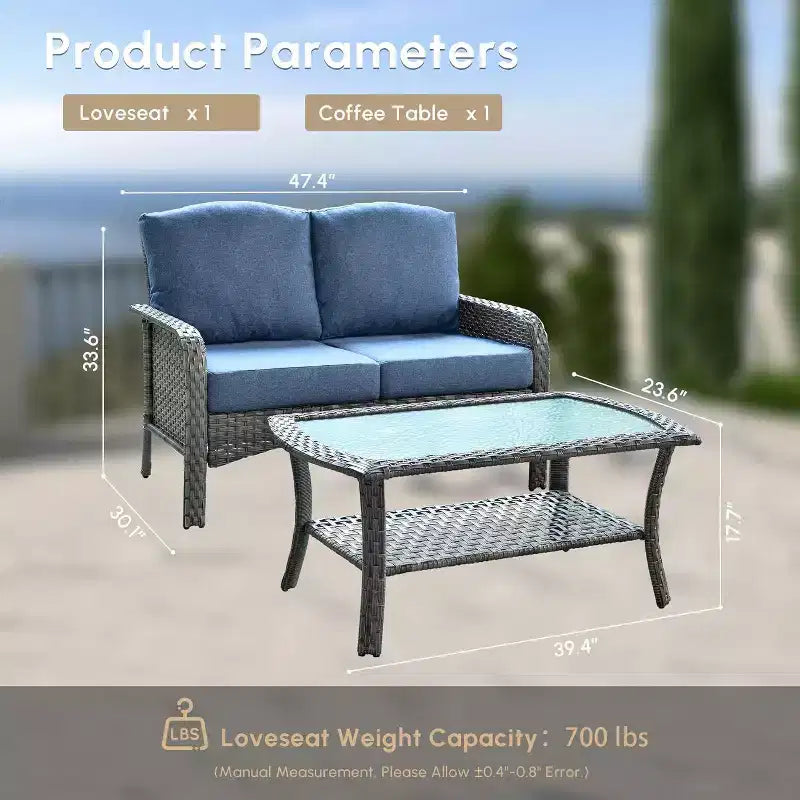 HOMLUX Ensemble de conversation d'extérieur 2 pièces en osier résistant aux intempéries pour patio, terrasse, balcon, jardin