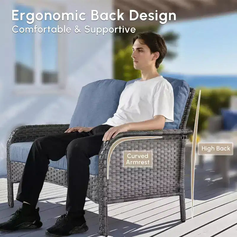 HOMLUX Ensemble de conversation d'extérieur 2 pièces en osier résistant aux intempéries pour patio, terrasse, balcon, jardin