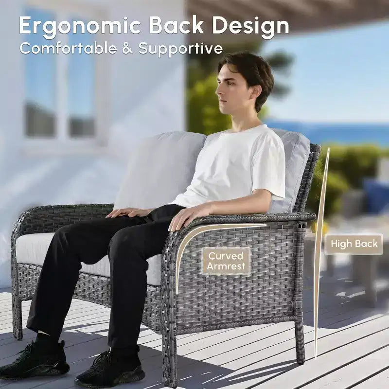 HOMLUX Ensemble de conversation d'extérieur 2 pièces en osier résistant aux intempéries pour patio, terrasse, balcon, jardin