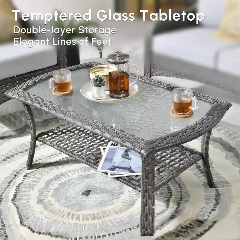 HOMLUX Ensemble de conversation d'extérieur 2 pièces en osier résistant aux intempéries pour patio, terrasse, balcon, jardin