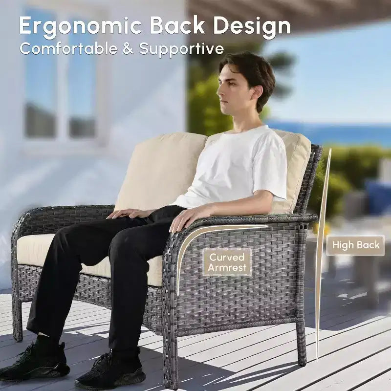 HOMLUX Ensemble de conversation d'extérieur 2 pièces en osier résistant aux intempéries pour patio, terrasse, balcon, jardin