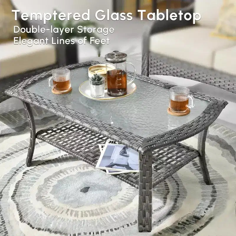 HOMLUX Ensemble de conversation d'extérieur 2 pièces en osier résistant aux intempéries pour patio, terrasse, balcon, jardin