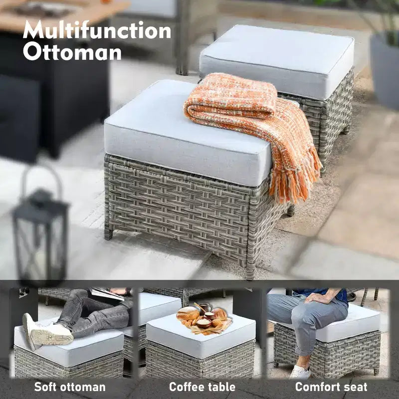 Ensemble de conversation de patio HOMLUX 6 pièces, canapé 3 places avec coussins, chaises en rotin, poufs, table basse