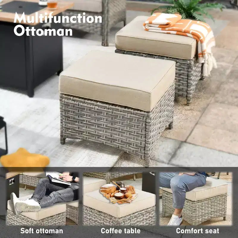 Ensemble de conversation de patio HOMLUX 6 pièces, canapé 3 places avec coussins, chaises en rotin, poufs, table basse