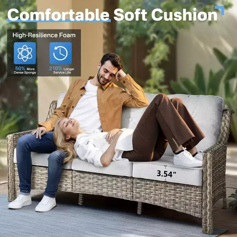 Ensemble de conversation de patio HOMLUX 6 pièces, canapé 3 places avec coussins, chaises en rotin, poufs, table basse