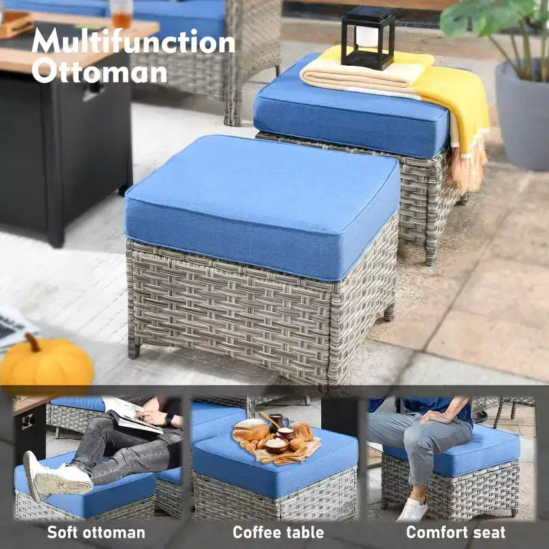Ensemble de conversation de patio HOMLUX 6 pièces, canapé 3 places avec coussins, chaises en rotin, poufs, table basse