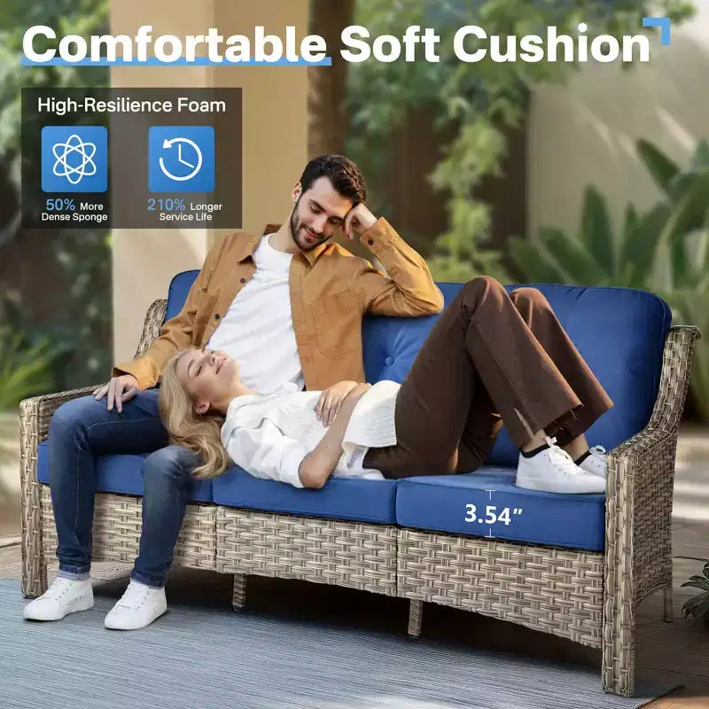 Ensemble de conversation de patio HOMLUX 6 pièces, canapé 3 places avec coussins, chaises en rotin, poufs, table basse