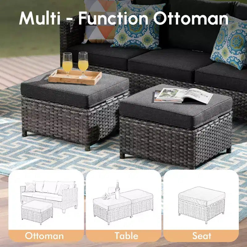 HOMLUX Ensembles de conversation 3 places pour terrasse, canapé d'extérieur en osier pour balcon, patio, jardin