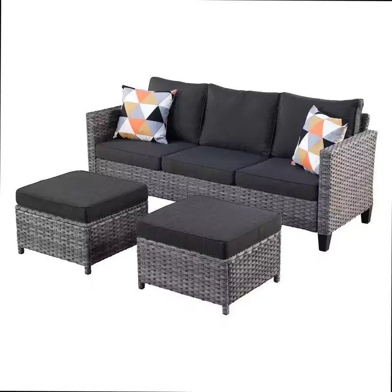 HOMLUX Ensembles de conversation 3 places pour terrasse, canapé d'extérieur en osier pour balcon, patio, jardin