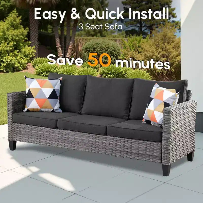 HOMLUX Ensembles de conversation 3 places pour terrasse, canapé d'extérieur en osier pour balcon, patio, jardin