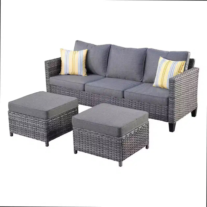 HOMLUX Ensembles de conversation 3 places pour terrasse, canapé d'extérieur en osier pour balcon, patio, jardin
