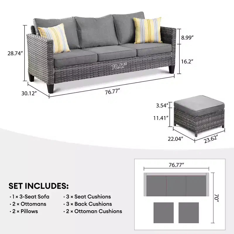 HOMLUX Ensembles de conversation 3 places pour terrasse, canapé d'extérieur en osier pour balcon, patio, jardin