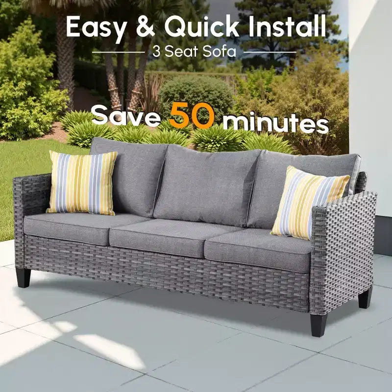 HOMLUX Ensembles de conversation 3 places pour terrasse, canapé d'extérieur en osier pour balcon, patio, jardin