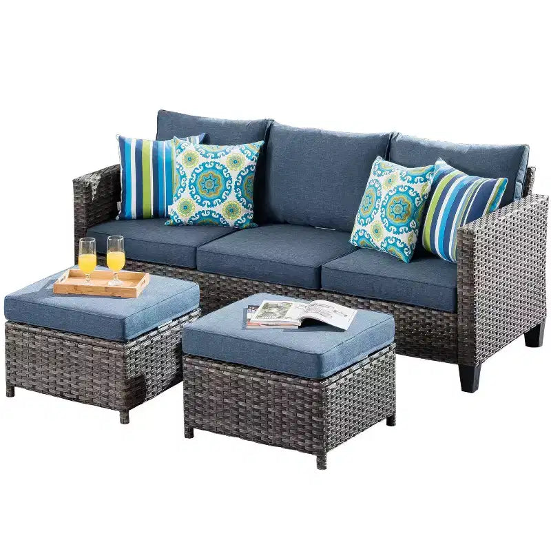 HOMLUX Ensembles de conversation 3 places pour terrasse, canapé d'extérieur en osier pour balcon, patio, jardin