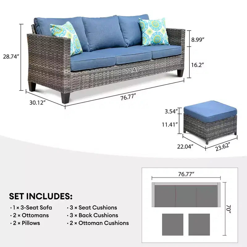 HOMLUX Ensembles de conversation 3 places pour terrasse, canapé d'extérieur en osier pour balcon, patio, jardin
