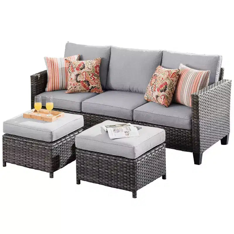 HOMLUX Ensembles de conversation 3 places pour terrasse, canapé d'extérieur en osier pour balcon, patio, jardin