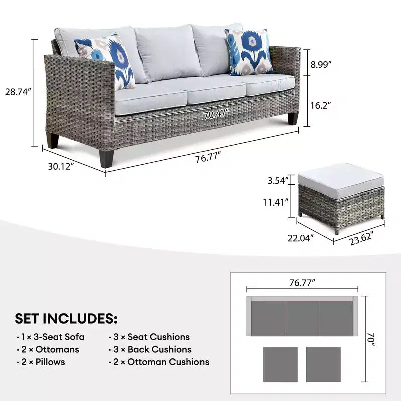 HOMLUX Ensembles de conversation 3 places pour terrasse, canapé d'extérieur en osier pour balcon, patio, jardin