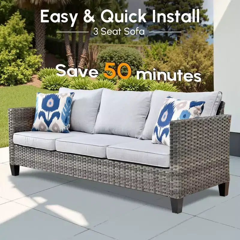 HOMLUX Ensembles de conversation 3 places pour terrasse, canapé d'extérieur en osier pour balcon, patio, jardin