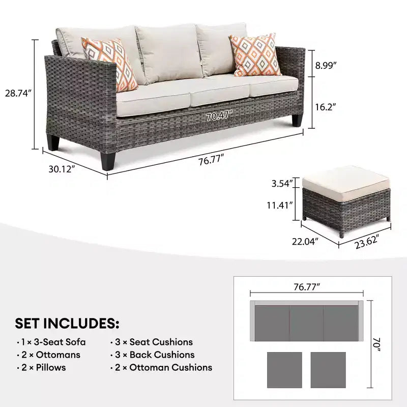 HOMLUX Ensembles de conversation 3 places pour terrasse, canapé d'extérieur en osier pour balcon, patio, jardin